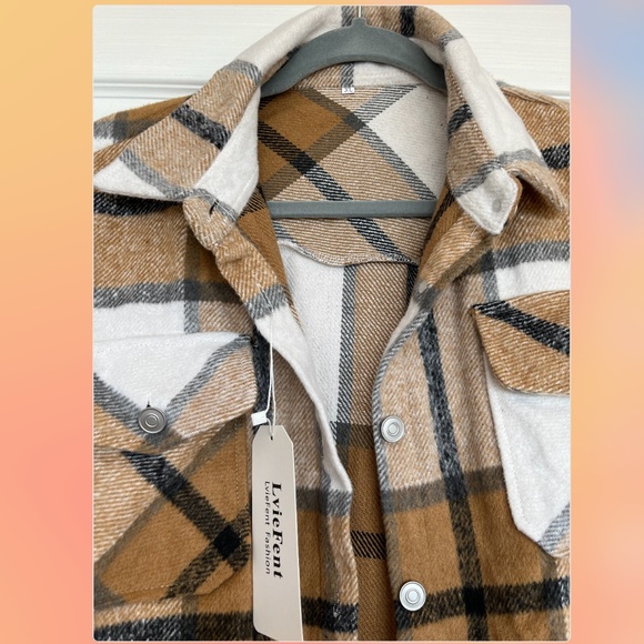 NWT Casual Wool Blend Plaid Khaki Flannel Shacket. Size XL - Picture 5 of 5